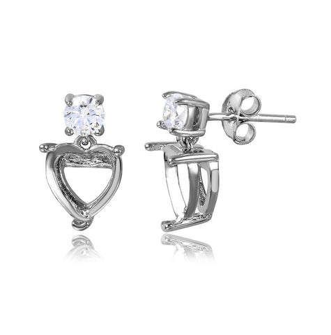 .925 Sterling Silver Rhodium Plated Personalized Mounting Heart With Cz Earring