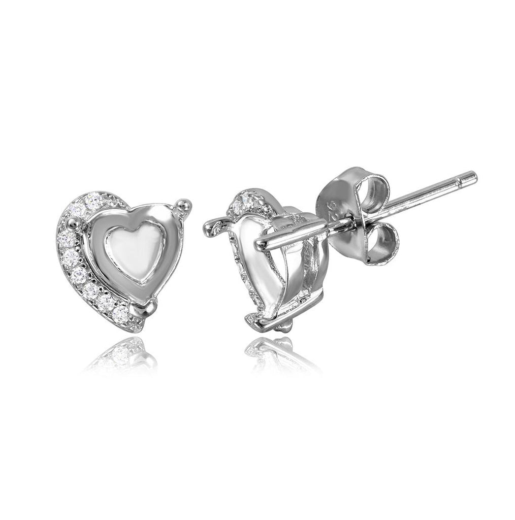 .925 Sterling Silver Rhodium Plated Personalized Heart Mounting With Cz