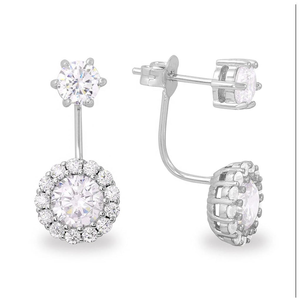 .925 Sterling Silver Rhodium Plated Cz Halo Hanging Earring