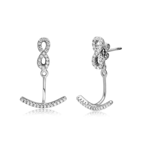 .925 Sterling Silver Rhodium Plated Cz Infinity Earring With Hanging Backing