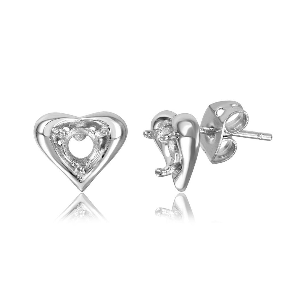 .925 Sterling Silver Rhodium Plated Personalized Heart Mounting Earrings