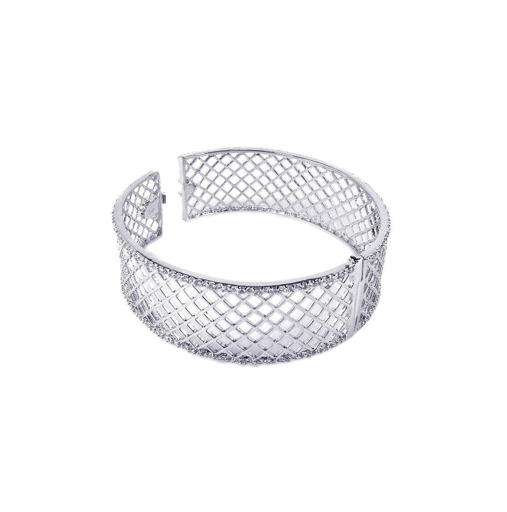 .925 Sterling Silver Rhodium Plated Cz Net Bangle Bracelet