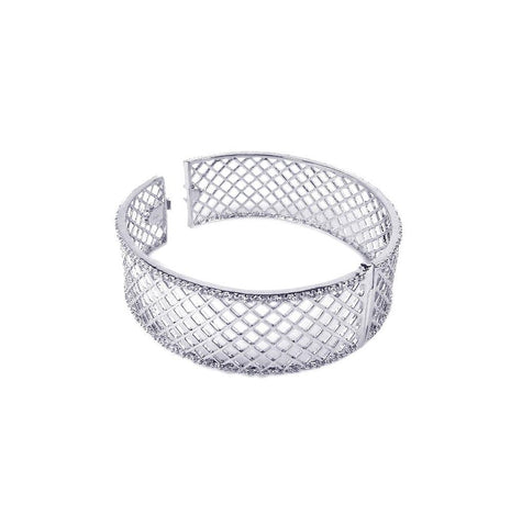 .925 Sterling Silver Rhodium Plated Cz Net Bangle Bracelet