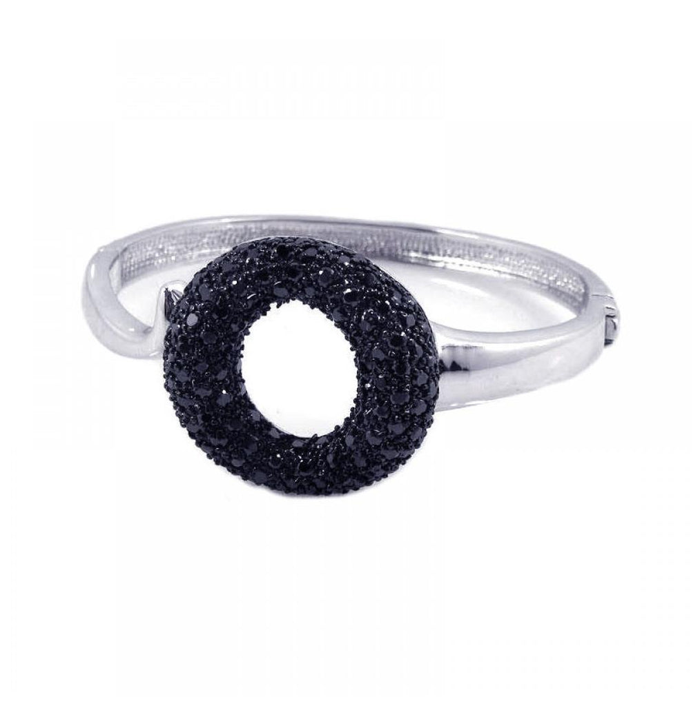 Brass Bangle Open Black Cz Circle Bracelet