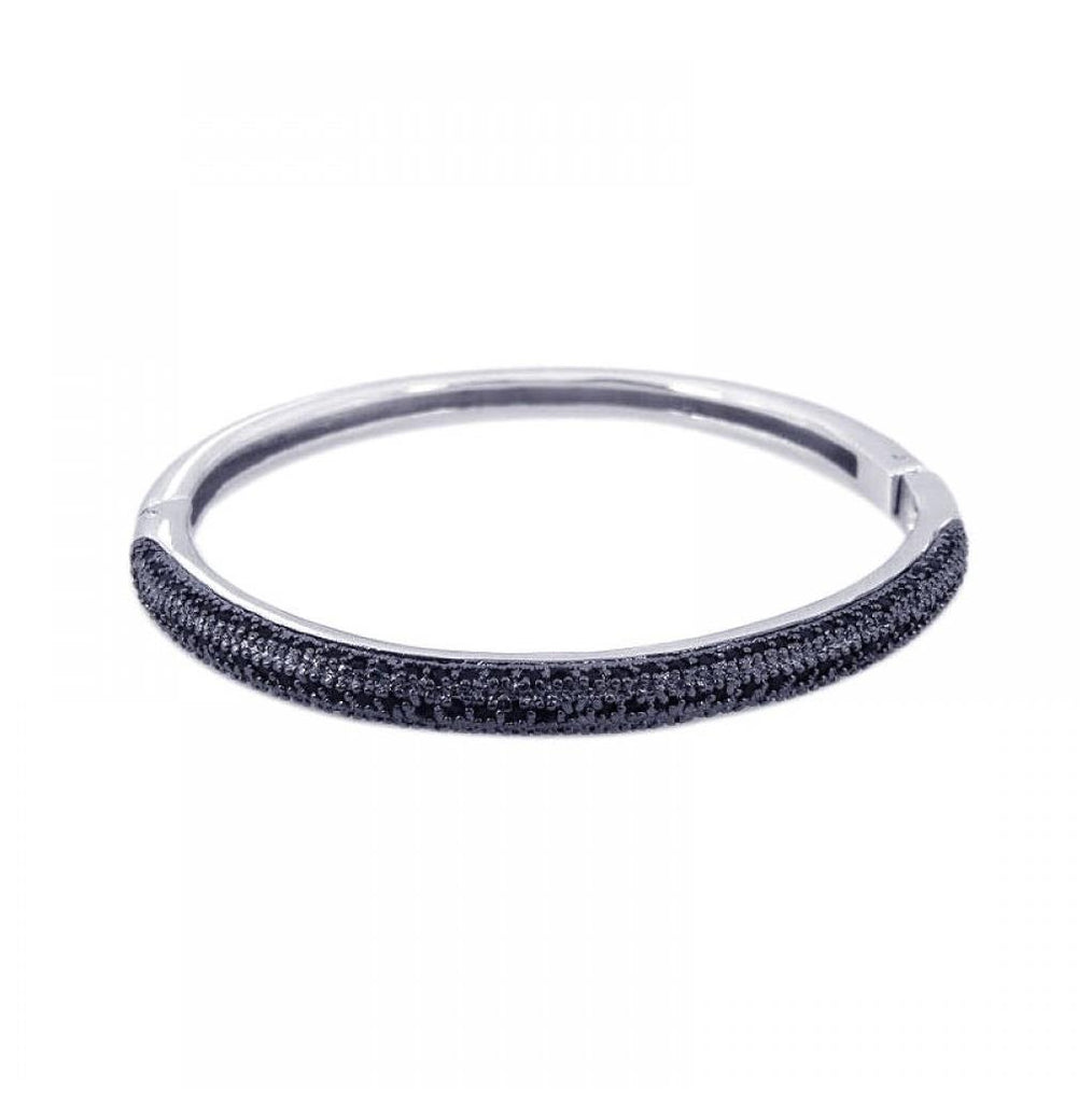 .925 Sterling Silver Black Rhodium Plated Cz Bangle Bracelet