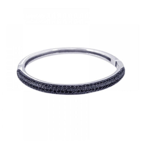 .925 Sterling Silver Black Rhodium Plated Cz Bangle Bracelet