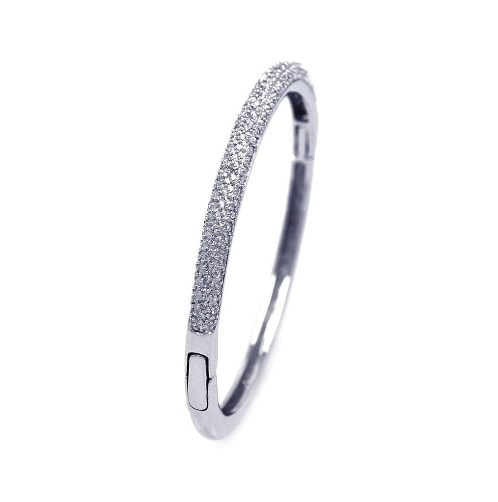 .925 Sterling Silver Rhodium Plated Clear Cz Bangle Bracelet