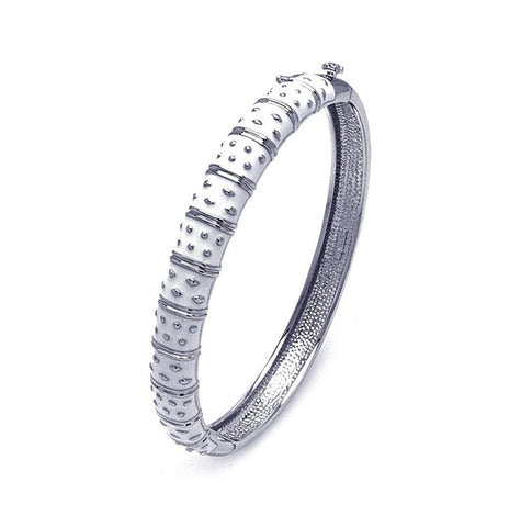 .925 Sterling Silver Rhodium Plated White Enamel Cz Bangle Bracelet