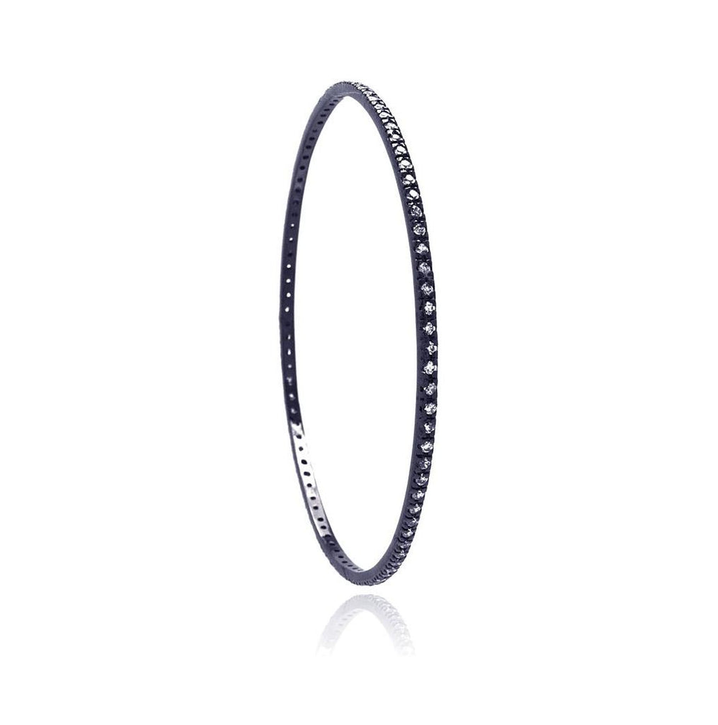 .925 Sterling Silver Black Rhodium Plated Cz Bangle Bracelet