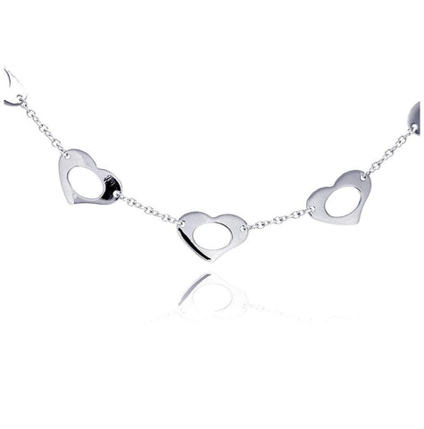 .925 Sterling Silver Rhodium Plated Open Multi Heart Pendant Necklace