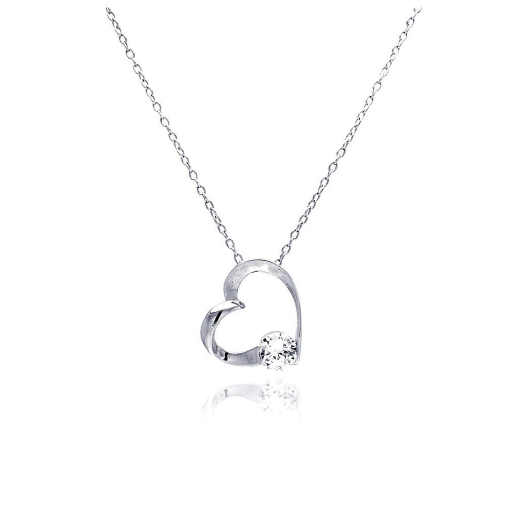 .925 Sterling Silver Clear Cz Rhodium Plated Heart Pendant Necklace