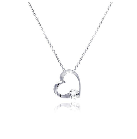 .925 Sterling Silver Clear Cz Rhodium Plated Heart Pendant Necklace