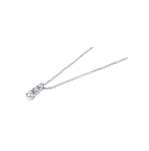 .925 Sterling Silver Clear Cz Rhodium Plated 3 Graduated Cz Pendant Necklace