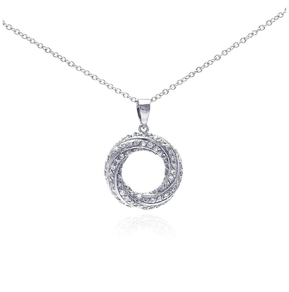 .925 Sterling Silver Rhodium Open Circle Cz Dangling Necklace