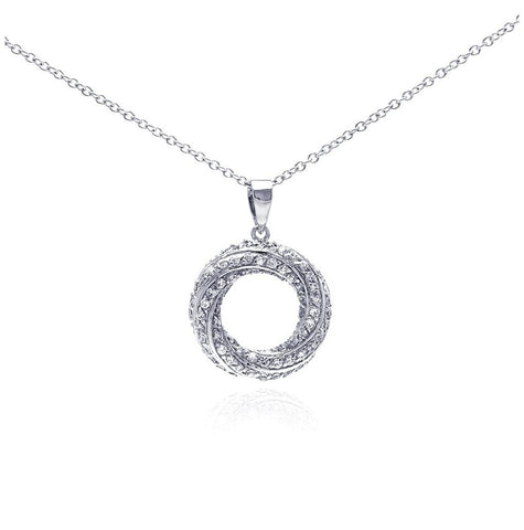 .925 Sterling Silver Rhodium Open Circle Cz Dangling Necklace