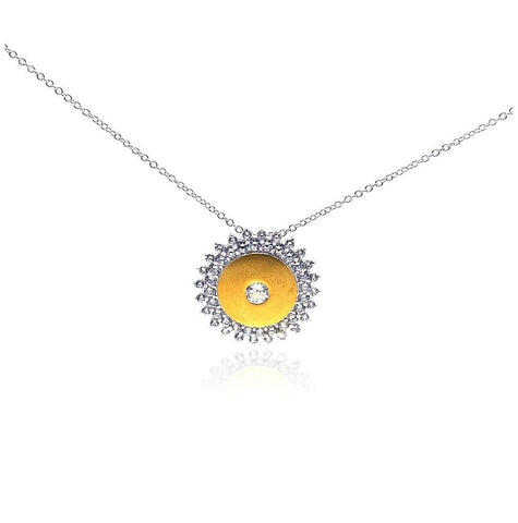 .925 Sterling Silver Rhodium Yellow Sun Cz Necklace