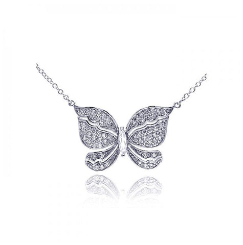 .925 Sterling Silver Rhodium Plated Butterfly Cz Necklace