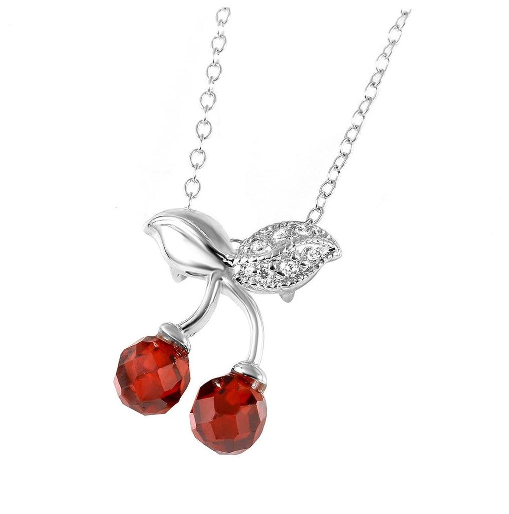 .925 Sterling Silver Rhodium Plated Cherries Necklace