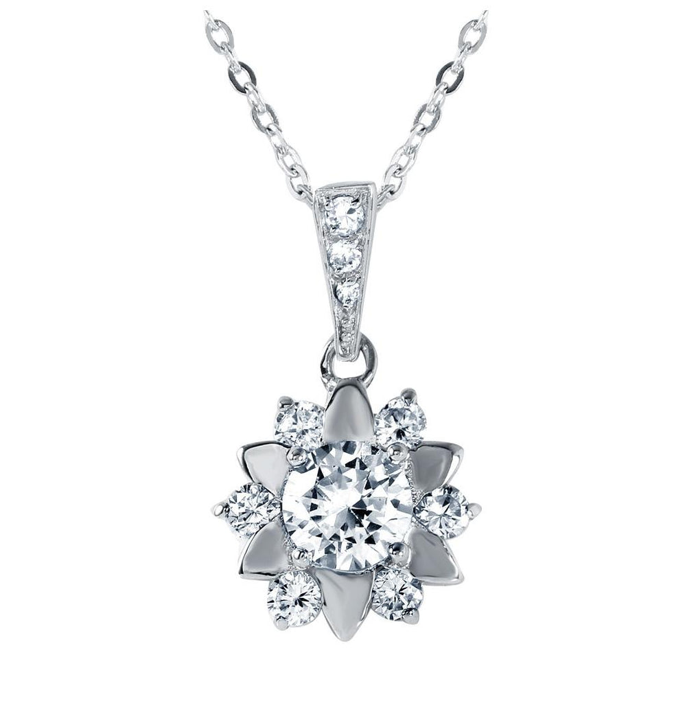 .925 Sterling Silver Flower Shaped Pendant With Cz Accents