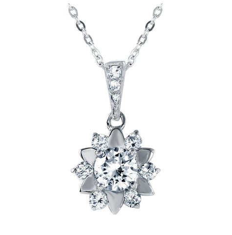 .925 Sterling Silver Flower Shaped Pendant With Cz Accents