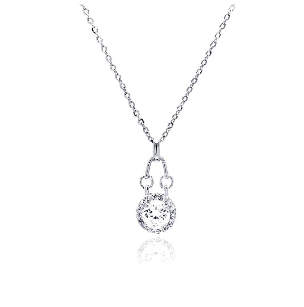 .925 Sterling Silver Rhodium Plated Round Dangling Cz Necklace