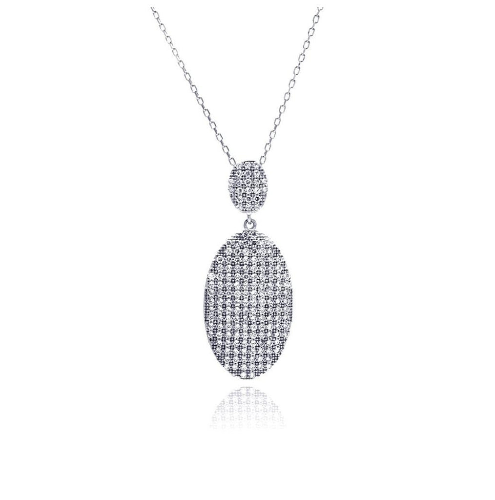 .925 Sterling Silver Rhodium Plated Hanging Oval Cz Necklace