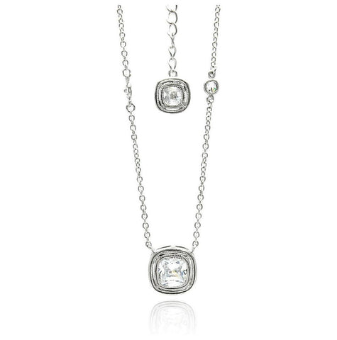 .925 Sterling Silver Rhodium Plated Double Square Cz Necklace