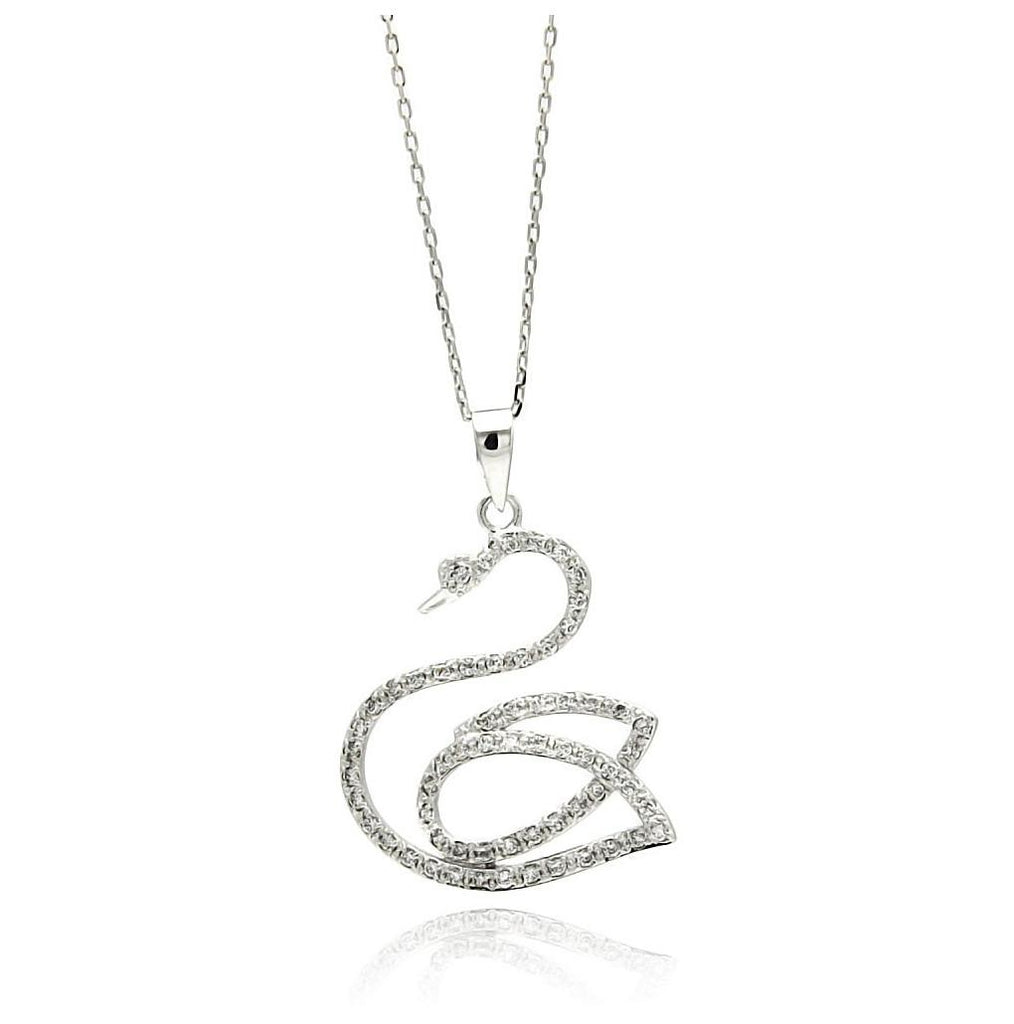 .925 Sterling Silver Rhodium Plated Open Swan Cz Necklace