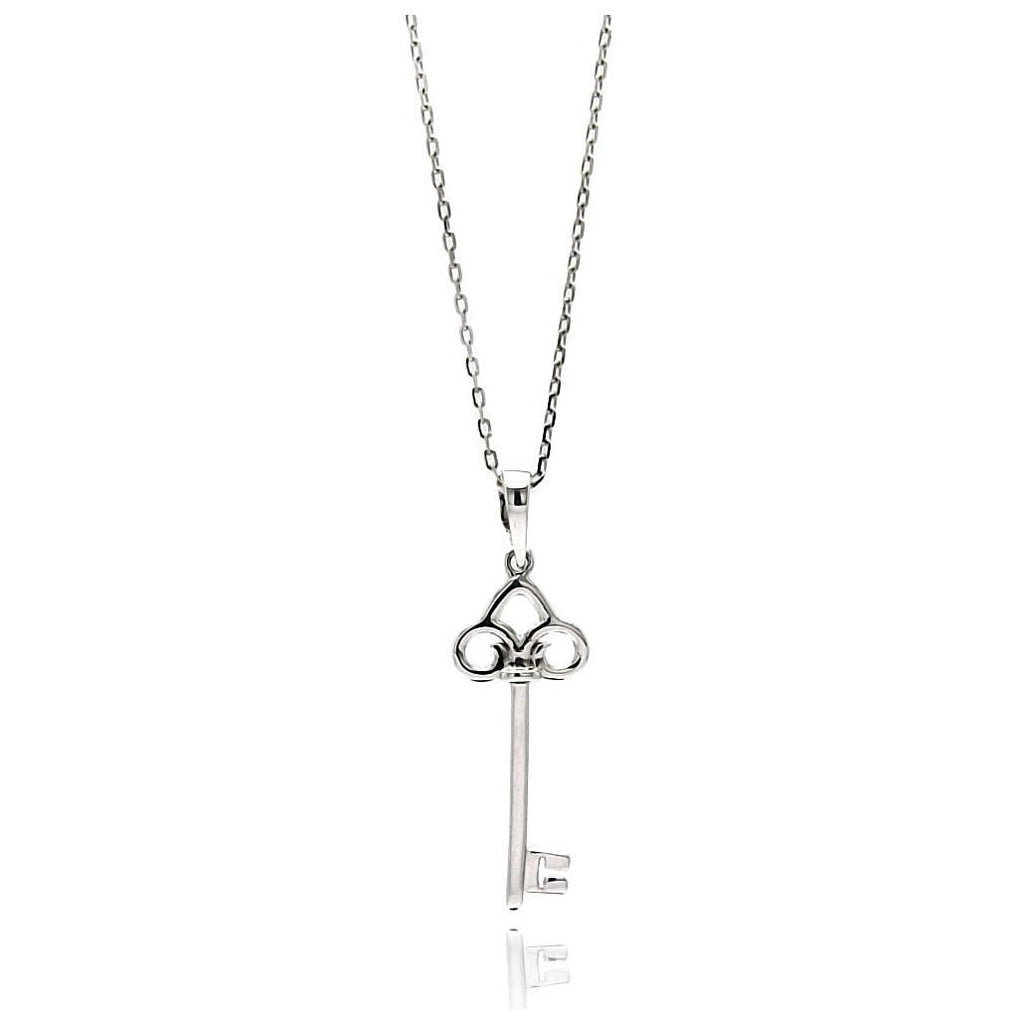 .925 Sterling Silver Rhodium Plated Open Key Cz Necklace