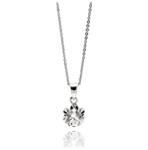 .925 Sterling Silver Rhodium Plated Flower Cz Necklace