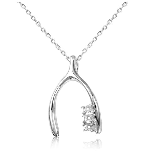 .925 Sterling Silver Rhodium Plated Personalized Wish Bone With 3 Mounting For Stones