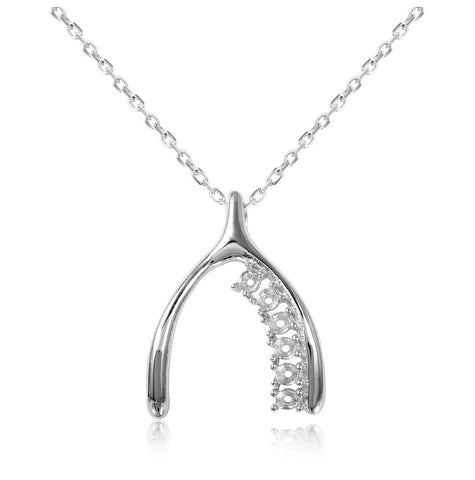 .925 Sterling Silver Rhodium Plated Personalized 6 Mounting Wish Bone Necklace