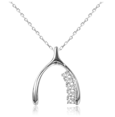 .925 Sterling Silver Rhodium Plated Personalized 5 Mounting Wish Bone Necklace