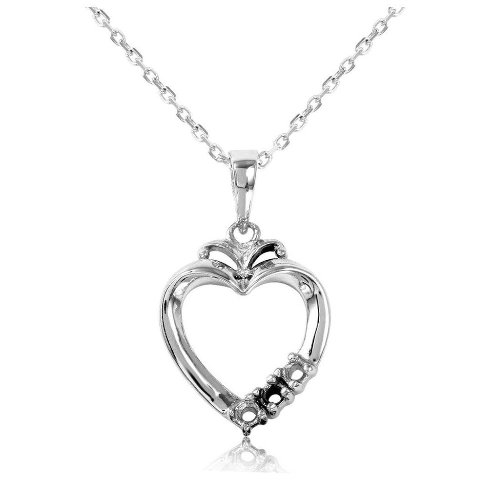 .925 Sterling Silver Rhodium Plated Personalized 3 Mounting Open Heart Necklace