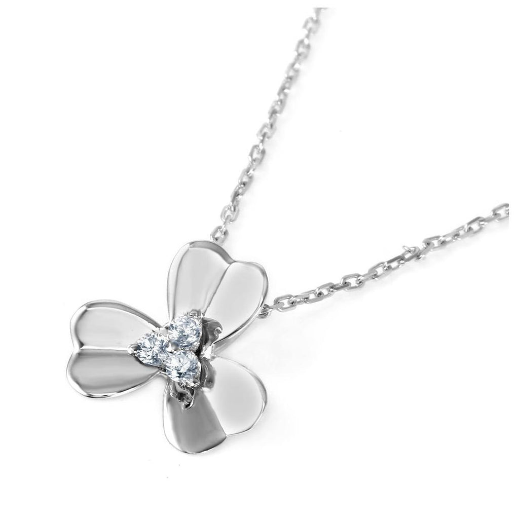 .925 Sterling Silver 3 Petal Flower With Cz Center Pendant Necklace