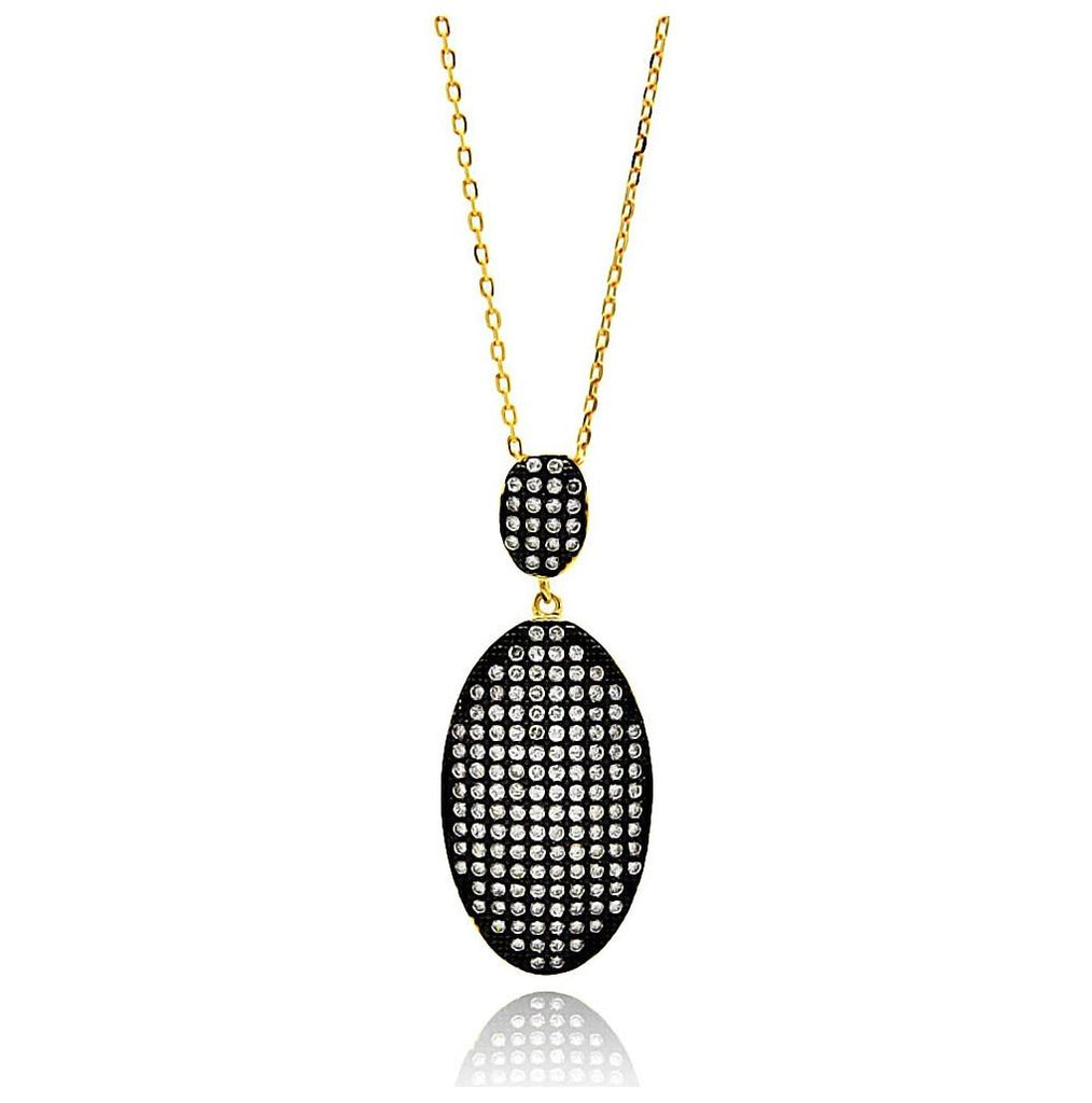 .925 Sterling Silver Black & Gold Plated Clear Oval Cz Necklace