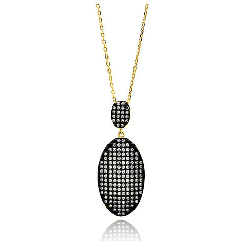 .925 Sterling Silver Black & Gold Plated Clear Oval Cz Necklace