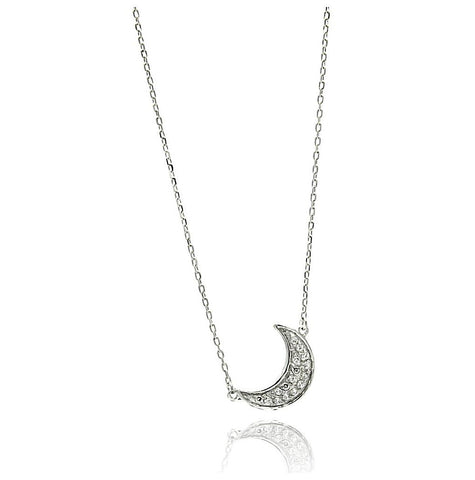 .925 Sterling Silver Rhodium Plated Moon Cresent Pendant