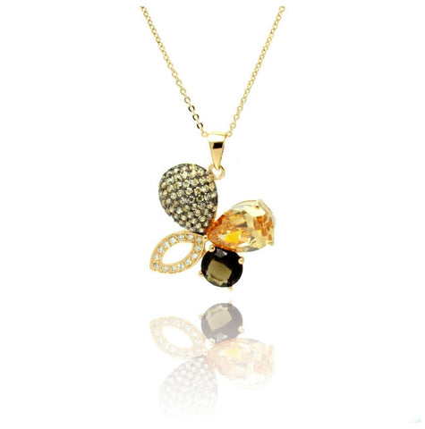 .925 Sterling Silver Gold Plated Bee Flower Cz Necklace