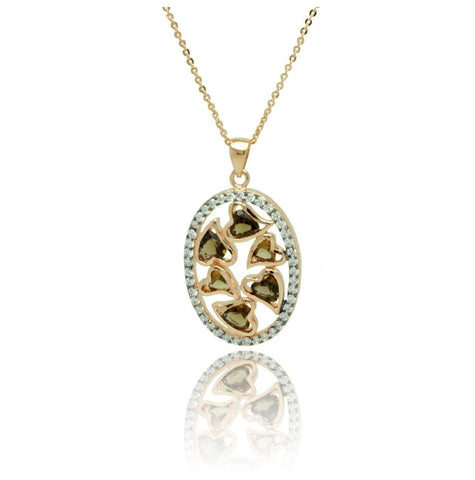 .925 Sterling Silver Gold Plated Oval Multiple Heart Stones Outline Cz Necklace