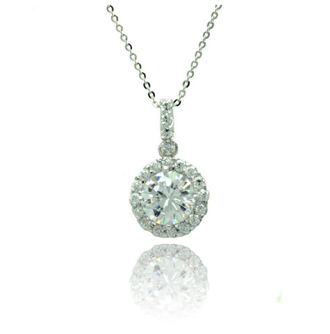 .925 Sterling Silver Rhodium Plated Round Cz Outline Necklace