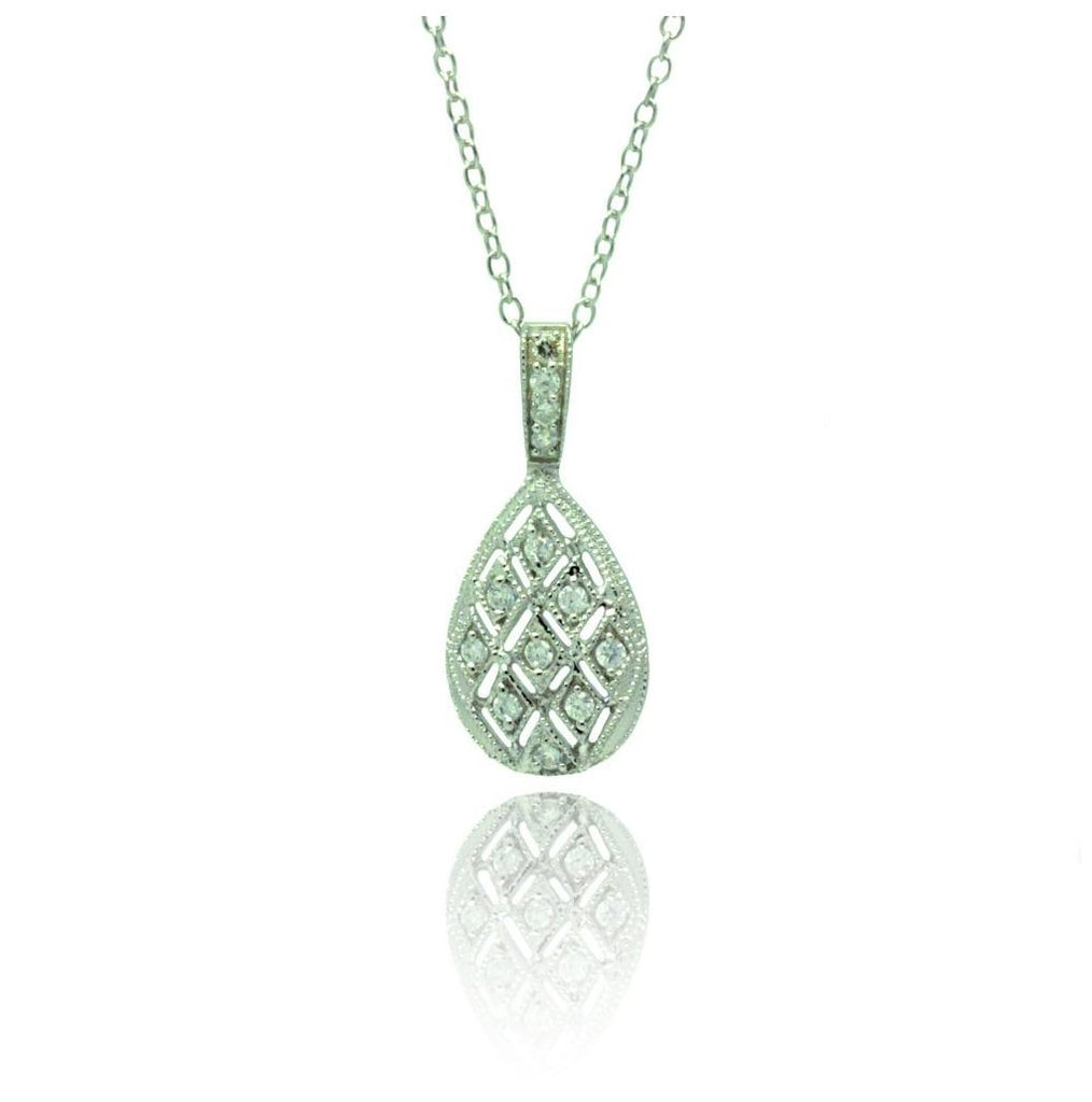 .925 Sterling Silver Rhodium Plated Teardrop Cz Necklace