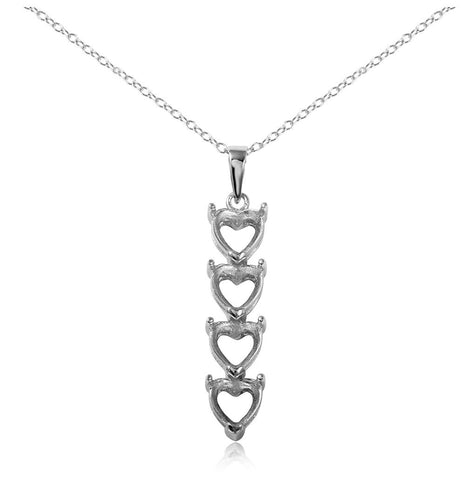 .925 Sterling Silver Rhodium Plated Personalized 4 Heart Drop Mounting Necklace