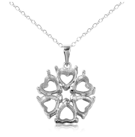 .925 Sterling Silver Rhodium Plated Personalized 6 Hearts Mounting Flower Necklace