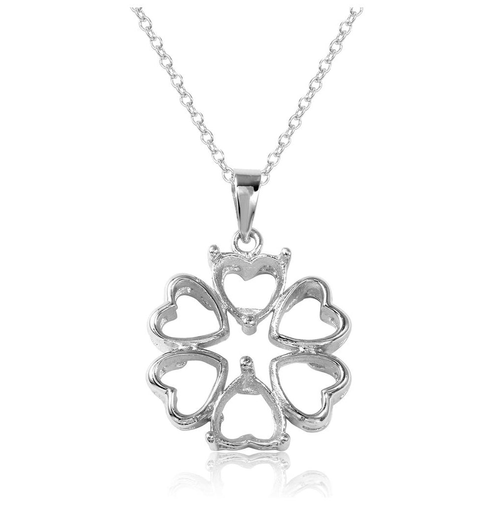 .925 Sterling Silver Rhodium Plated Flower Heart Petals With 2 Stone Mountings