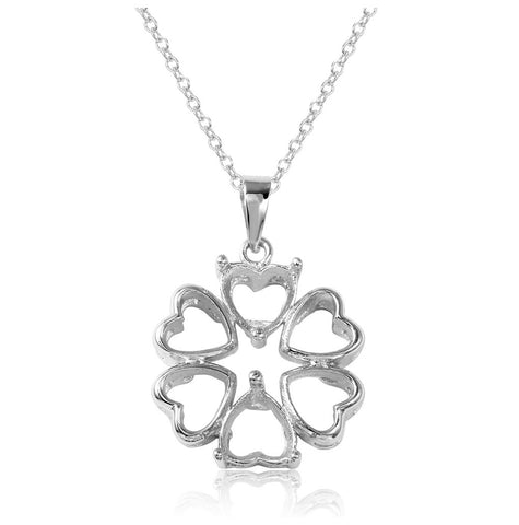 .925 Sterling Silver Rhodium Plated Flower Heart Petals With 2 Stone Mountings