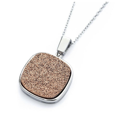 .925 Sterling Silver Rhodium Plated Copper Color Square Cz Inlay Necklace