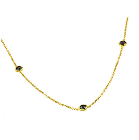 .925 Sterling Silver Gold Plated 3 Black Cz Stone Pendant Necklace