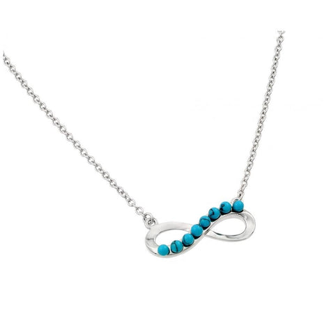 .925 Sterling Silver Rhodium Plated Infinity With Turquoise Stones Pendant Necklace