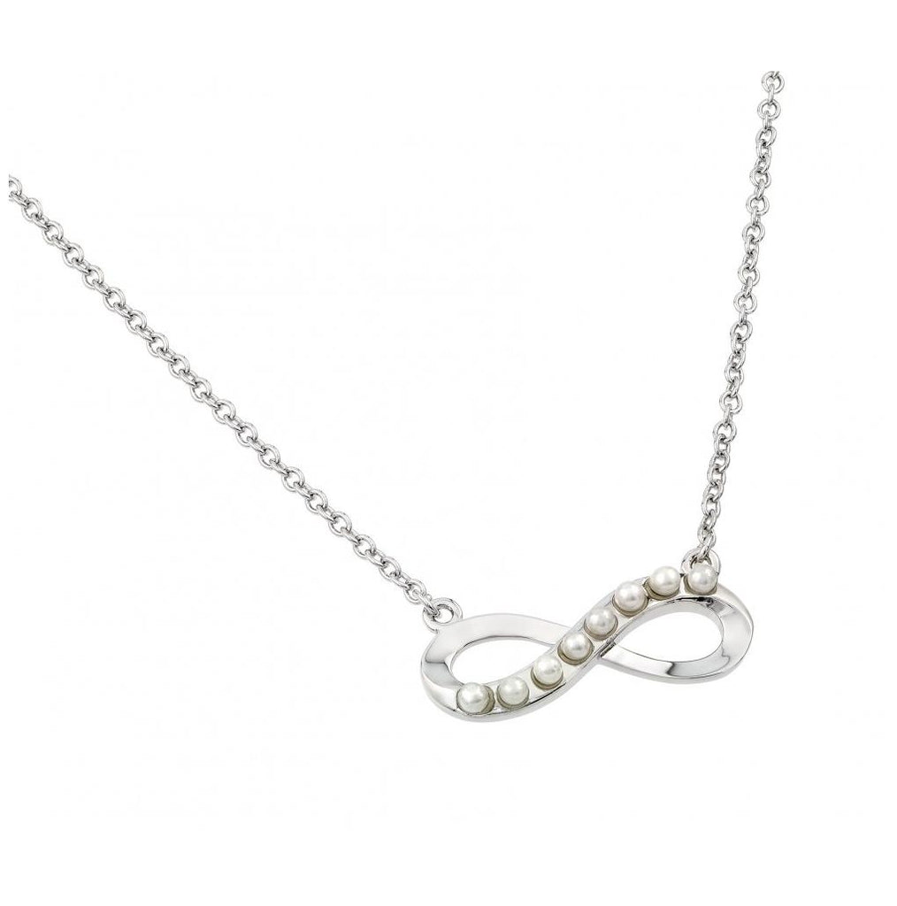 .925 Sterling Silver Rhodium Plated Infinity With Pearls Pendant Necklace